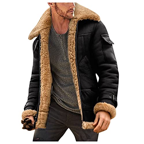 Modaworld Wildlederjacke Herren Winter Winterjacke Herren Mit Fell Hochwertiges Stehkragen Lederjacke Bomberjacke Winter Lammfell Mantel Trucker Jeansjacke Feldjacke MilitäRmantel ÜBerzieher von Modaworld