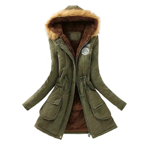 Modaworld Winterjacke Damen Lang Steppjacke Warmer Gefüttert Fleece Daunenjacke Mit Kapuze Winddicht Outdoorjacke Große Größen Damenmantel Winter Parka Jacke Langarm Wintermantel Fleecejacke von Modaworld
