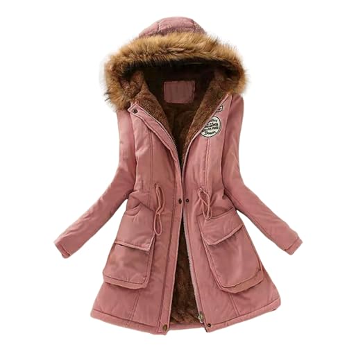 Modaworld Winterjacke Damen Lang Steppjacke Warmer Gefüttert Fleece Daunenjacke Mit Kapuze Winddicht Outdoorjacke Große Größen Damenmantel Winter Parka Jacke Langarm Wintermantel Fleecejacke von Modaworld