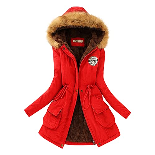 Modaworld Winterjacke Damen Lang Steppjacke Warmer Gefüttert Fleece Daunenjacke Mit Kapuze Winddicht Outdoorjacke Große Größen Damenmantel Winter Parka Jacke Langarm Wintermantel Fleecejacke von Modaworld