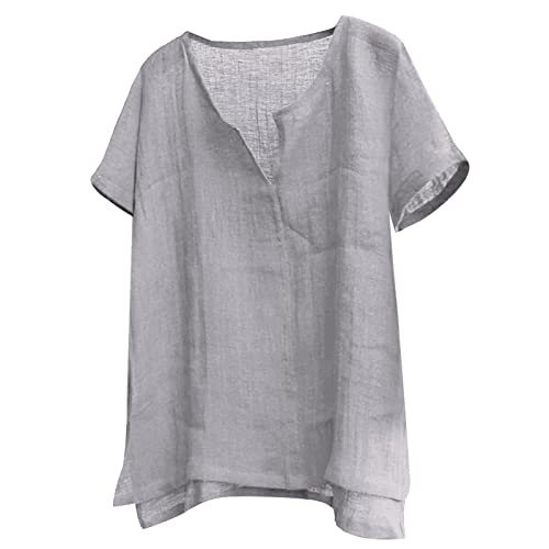 Oversize Leinenhemd Herren T Shirts Männer V Ausschnitt 3/4 Ärmel Einfarbig Leichte Bequem Atmungsaktives, Sommer Hemden Leinen Freizeithemd Casual Sommerhemden von Modaworld