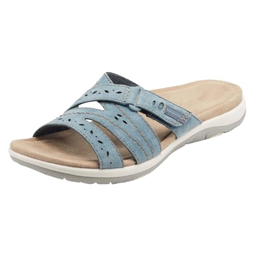 Sandalen Damen Sommer - PU-Leder Flip Flops Elegante Flache Sandalen Hausschuhe Pantoletten Orthopädische Hausschlappen Sommerlatschen Freizeit Strandschuhe Peep Toe Schlappen von Modaworld