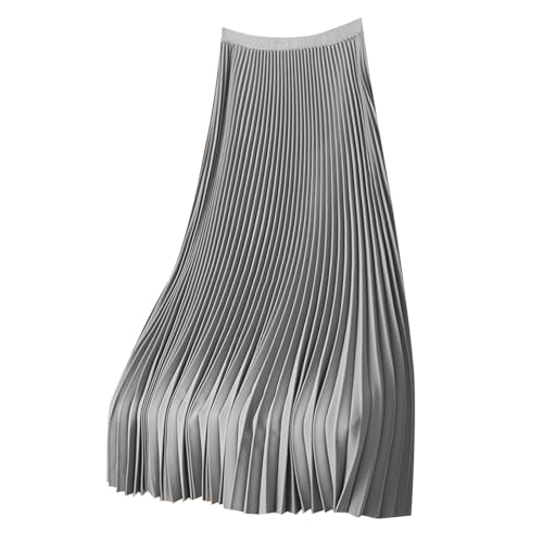 Satin Plisseerock Damen Midi-Länge Faltenrock Elegant Rock Hohe Taille Plisseefalten Röcke Einfarbig Maxirock Casual Freizeitrock Hochzeit Cocktail Skirt von Modaworld