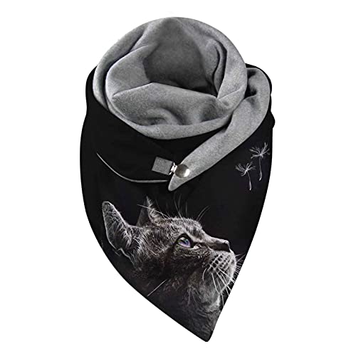 Schal Damen Dreiecksschal Elegant Farbe Katze Tier Drucken Button Dreieckstuch Warmee Herbstschal Winterschal Karo Tartan Halstücher Cape Herbstschal Mit Knöpfen Weich Scarf Dreieckstuch Lätzchen von Modaworld