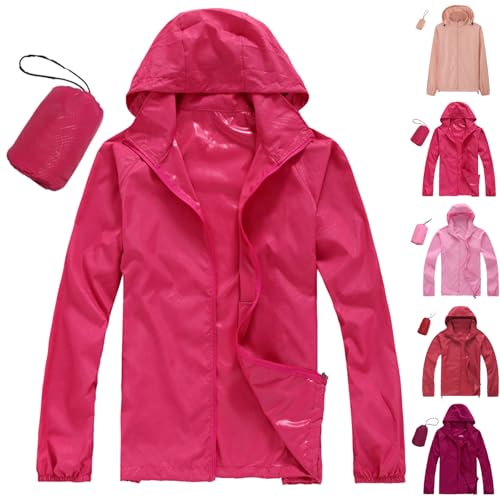 Schnelltrocknend Regenjacke Damen Wasserdicht Winddichter Atmungsaktiv Regenmantel Regenparka mit Kapuze Leichte Dünne Windbreaker Übergangsjacke Übergangs Fahrrad Sport Windjacke Trenchcoat von Modaworld
