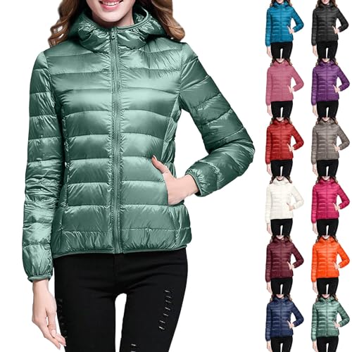 Modaworld Steppjacke Damen leichte Übergangsjacke mit Kapuze, mit Kapuze Daunenjacke Reißverschluss Sportjacke Zip Wärme Freizeit Outdoor Basic Casual Outdoorjacke von Modaworld