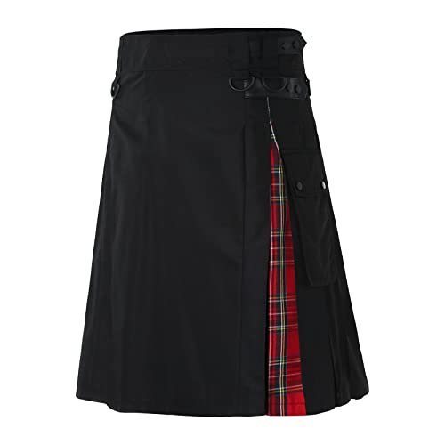 Traditioneller Lederrock Kilt Herren Mode Schottischer Rock Neue Männer Rock Utility Männlich Klassischer Retro Rock Mittelalterliche Schottland Faltenröcke Spleiß Schottischer Kilt von Modaworld