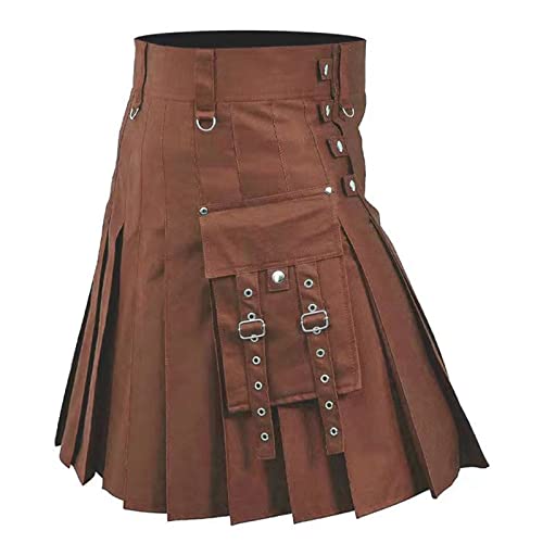 Traditioneller Lederrock Kilt Herren Mode Schottischer Rock Männer Rock Utility Männlich Klassischer Retro Mittelalterliche Schottland Faltenröcke Spleiß Schottischer Kilt von Modaworld