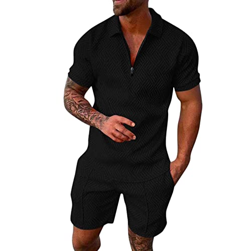 Trainingsanzug für Herren 2 Teiliges Sommer Sportanzug Outfit Sport Set Kurzarm T-Shirts + Kurze Hose Freizeitanzug Business Polo Hemd mit Revers Mode Männer Casual Sporthose von Modaworld