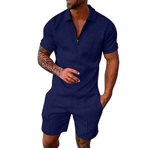 Trainingsanzug für Herren 2 Teiliges Sommer Sportanzug Outfit Sport Set Kurzarm T-Shirts + Kurze Hose Freizeitanzug Business Polo Hemd mit Revers Mode Männer Casual Sporthose von Modaworld