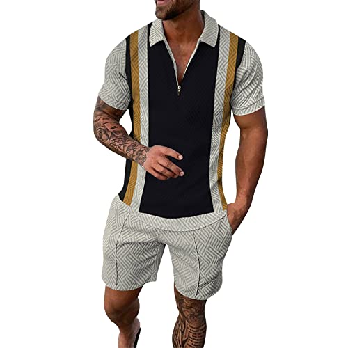 Trainingsanzug für Herren 2 Teiliges Sommer Sportanzug Outfit Sport Set Kurzarm T-Shirts + Kurze Hose Freizeitanzug Business Polo Hemd mit Revers Mode Männer Casual Sporthose von Modaworld