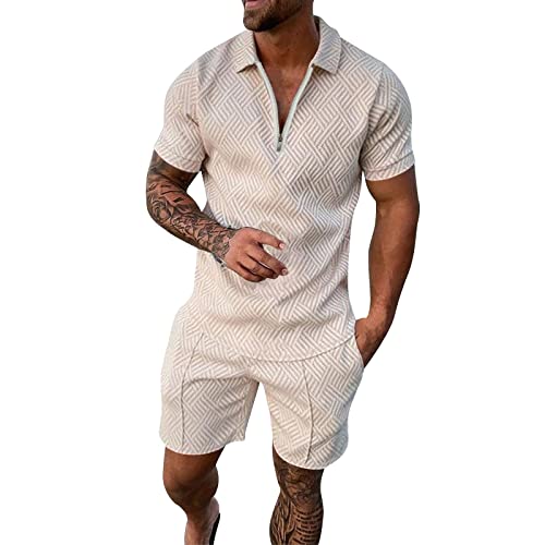 Trainingsanzug für Herren 2 Teiliges Sommer Sportanzug Outfit Sport Set Kurzarm T-Shirts + Kurze Hose Freizeitanzug Business Polo Hemd mit Revers Mode Männer Casual Sporthose von Modaworld