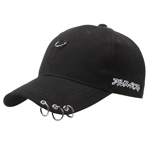 Unisex Korean Harajuku Baseball Cap mit Metallringen Hip Hop Verstellbarer Papa Hut,Ring Baseball Cap von Modaworld