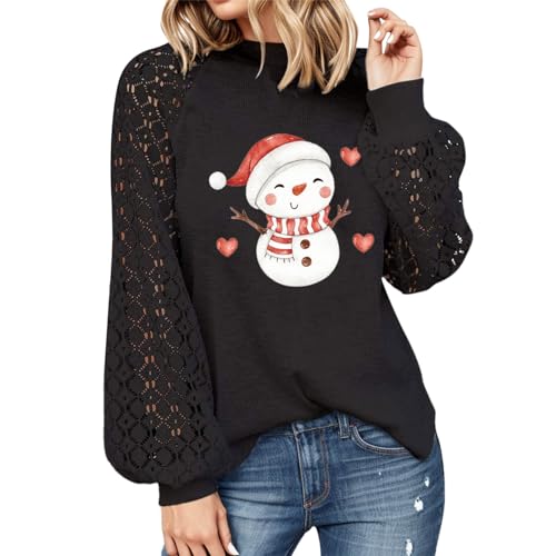 Weihnachten Pullover Damen Spitze Langarm Strickpullover Pulli Weinglas Wichtel Elch Schneemann Weihnachtsbaum Rundhals Lose Oberteile Elegant Herbst Winter Langarmshirt Sweatshirt Kapuzenpullover von Modaworld