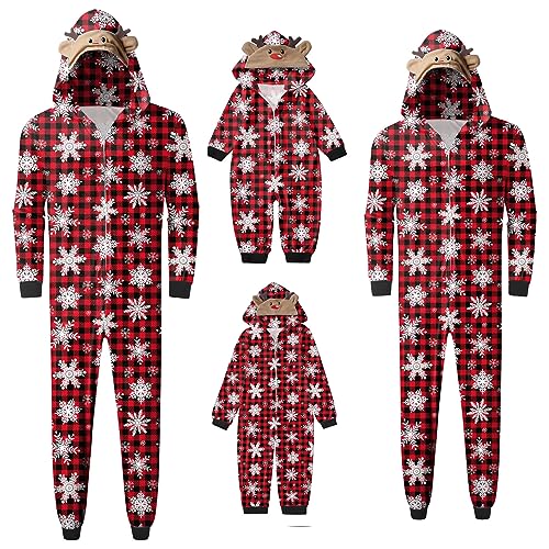 Weihnachten Pyjama familie Set Passender Schlafanzug Weihnachtspyjama Familie Set Damen Herren Jumpsuit Kinder Outfit Baby Overall Strampler Rotes Kariertes Nachtwäsche Hausanzug Winter Schlafanzüge von Modaworld