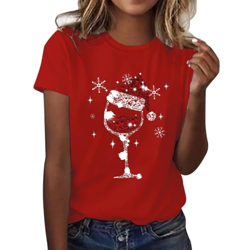 Weihnachtsbluse Damen,Weihnachten Mit Rotwein Weinglas Nikolausmütze Weihnachts T-Shirt von Modaworld