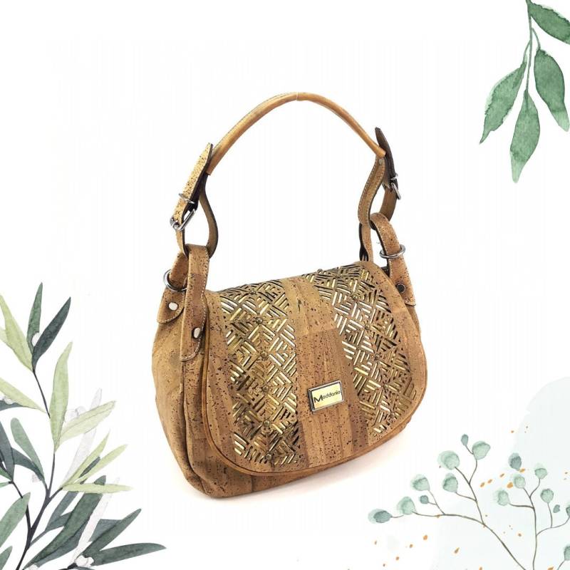 Laser Cut Kork Umhängetasche Handgefertigte Goldakzent-Handtasche Laser Cut Kork Umhängetasche Handgefertigte Goldakzent-Handtasche von Moddanio