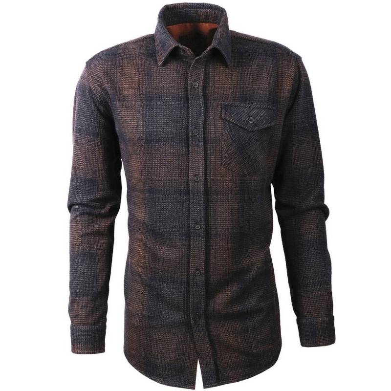 Mode Monte Carlo Langarmhemd Overshirt Marine mit braun von Mode Monte Carlo