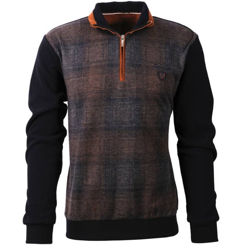Mode Monte Carlo Sweatshirt Sweat-Shirt Troyer Zip Marine mit braun von Mode Monte Carlo