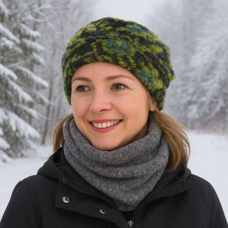 Damen Wintermütze Walkmütze Filzmütze Anthrazit Grün von Modeatelierklennes