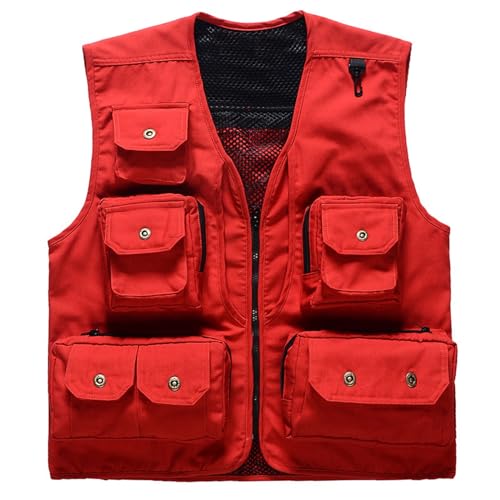Anglerweste Herren Beige Multi-Taschened Ärmellose Jacke Wasserfest Atmungsaktiv Anglerwesten Schnelltrocknend Funktionsweste Sleeveless Freizeitweste Mit Reißverschluss Sommerweste von Modeewel