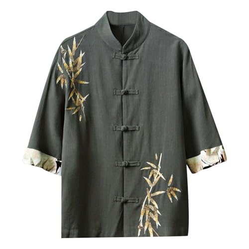 Leinenhemd Herren Chinesischer Stil Traditionelle Regular Fit Button-Down Fisherman Shirt Langarm Tang Kostüm Kampfkunst Kung Fu Tai Chi Tang Anzug Uniform Langarm Baumwolle Leinen Hemd von Modeewel