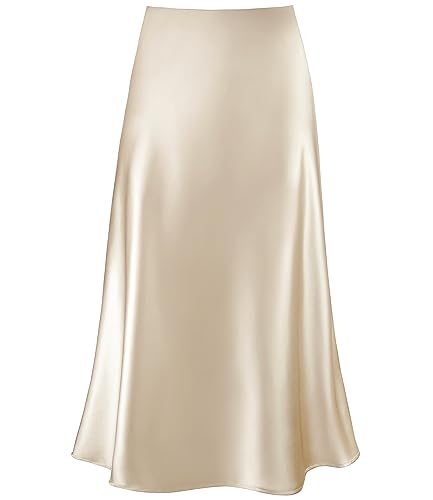 Modegal Damen Satin Hohe Taille Versteckter Elastischer Bund Ausgestellter Casual A-Linie Midirock, Champagner, XX-Large von Modegal