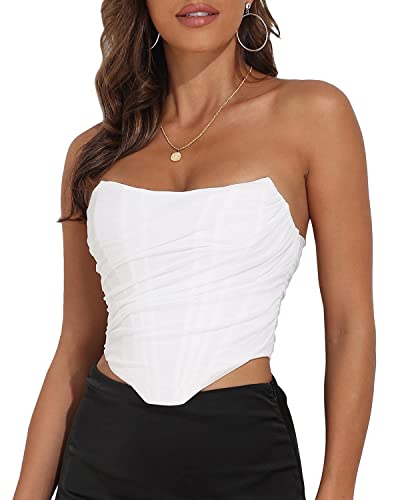 Modegal Damen Trägerlos Open Back Knoed Mesh Bustier Reißverschluss Up Korsett Rücken Bodyshaper Crop Top - Wei� - 38-40 von Modegal