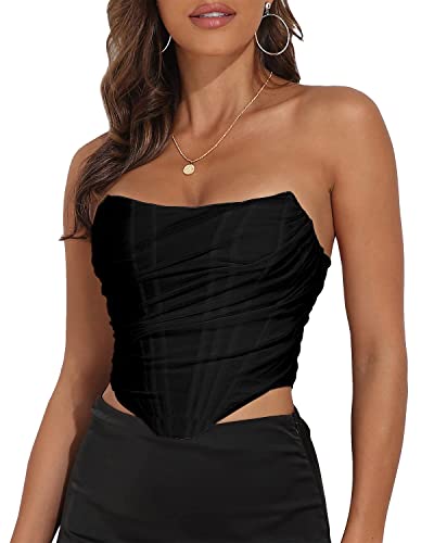 Modegal Damen Trägerlos Open Back Knoed Mesh Bustier Reißverschluss Zurück Korsett Bodyshaper Crop Top - Schwarz - 38-40 von Modegal