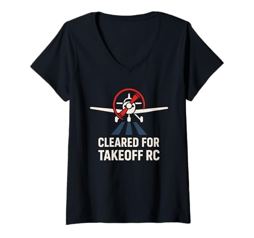 Damen RC Flugzeug Hubschrauber Pilot Fernbedienung Fliegen Hobby T-Shirt mit V-Ausschnitt Damen RC Flugzeug Hubschrauber Pilot Fernbedienung Fliegen Hobby T-Shirt mit V-Ausschnitt von Model Airplane Club RC Aviator Gift Simulator
