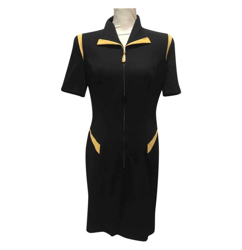 Escada Blau Und Gelb Reißverschluss Mitte Länge Wollkleid S-Größe von Modelab