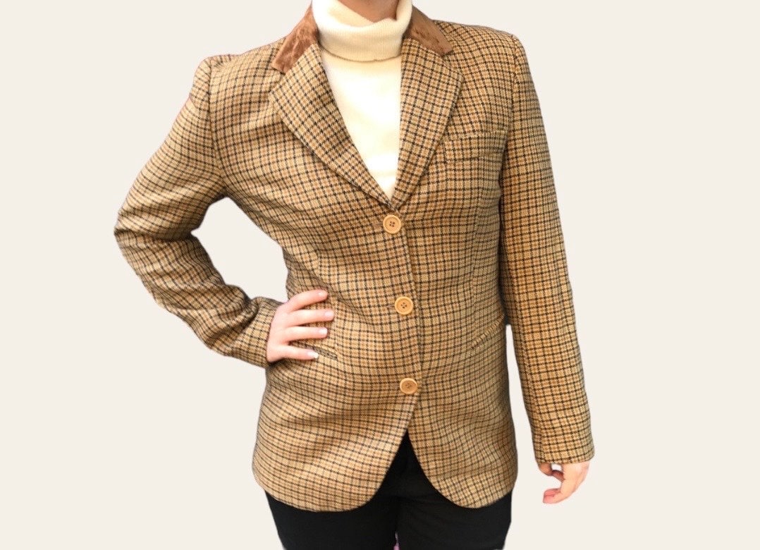 Feine Wolle 90Er Jahre Zara Tartan Brauner Woll Blazer Samt Details Feine Wolle 90Er Jahre Zara Tartan Brauner Woll Blazer Samt Details von Modelab