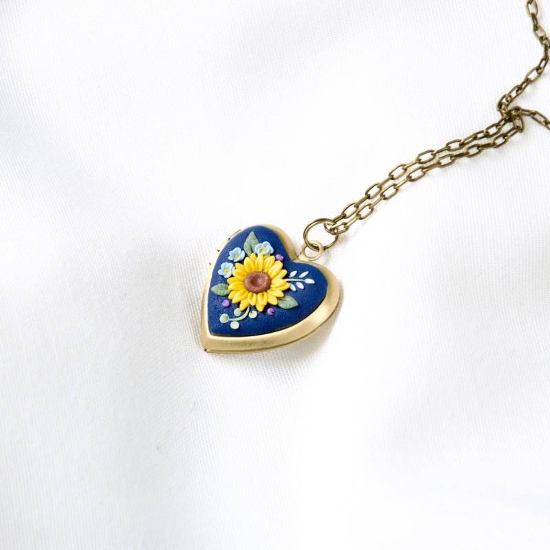 Personalisierte Sunflower Locket Halskette Für Sie Individuelle Blumen-Herz-Anhänger Delikates Geschenk Mama Personalisierte Sunflower Locket Halskette Für Sie Individuelle Blumen-Herz-Anhänger Delikates Geschenk Mama von ModelinaClayStories