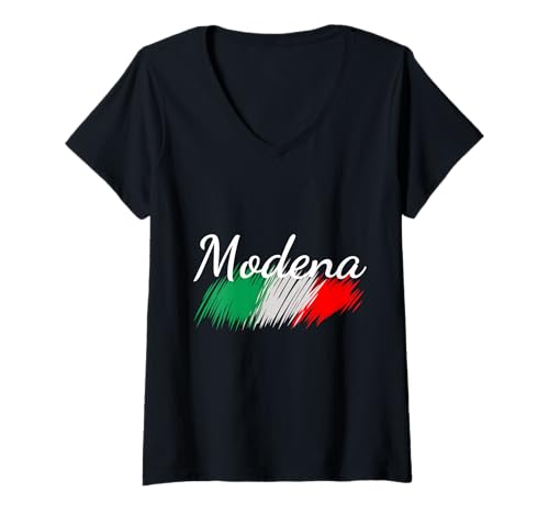 Damen Modena Italien Flagge Italien Souvenir Geschenk passende italienische Flagge T-Shirt mit V-Ausschnitt von Modena Italy Souvenirs & Modena Gifts Women