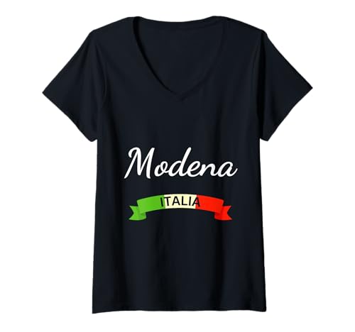 Damen Modena Italien Flagge Italien Souvenir Geschenk passende italienische Flagge T-Shirt mit V-Ausschnitt von Modena Italy Souvenirs & Modena Gifts Women