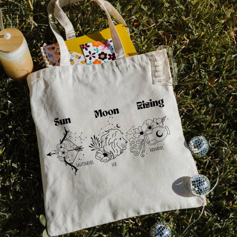Personalisierte Sternzeichen Einkaufstasche Sonne Mond Aufsteigende Zeichen Benutzerdefinierte Astrologie Geschenk Geburtshoroskop Geschenktasche von ModerNostalgiaCo