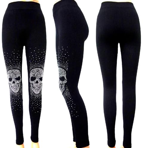 Generic Skull Leggings Gothic Totenkopf -Leggings mit Strass Totenkopf Gr.36/38/40 Default Title von Moderei