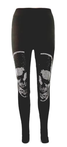 Moderei Damen Leggins mit Skull, Hosen Schwarz mit Totenkopf Glitzer Strass Gr. 36-42 von Moderei