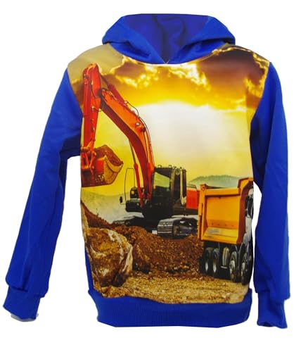 Moderei Jungen Langarm Pullover mit Bagger Motiven Hoodie, Gr.122, Blau von Moderei