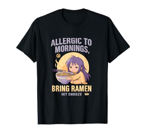 Allergic to Mornings Bring Ramen Anime Girl Grafik T-Shirt von Modern Aesthetic Design Studio