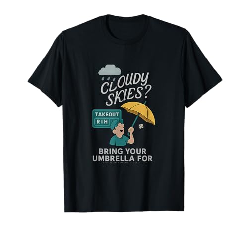 Cloudy Skies Baseball-Regenschirm Takeout Humor Print T-Shirt von Modern Aesthetic Design Studio