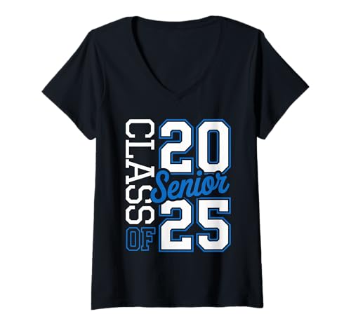 Damen Class of 2025 Senior Abschlussklasse Abschlussjahr T-Shirt mit V-Ausschnitt Damen Class of 2025 Senior Abschlussklasse Abschlussjahr T-Shirt mit V-Ausschnitt von Modern Blue Cursive Senior Schulabschluss Stolz