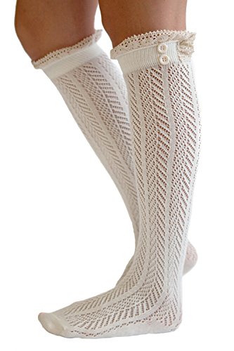 Modern Boho The Original Button Boot Socks with Lace Trim Boutique Socks by, elfenbeinfarben, Einheitsgröße von Modern Boho