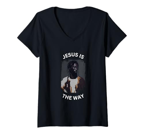 Damen Wahrer schwarzer Jesus ist der Weg, christlicher Glaube, religiöses Evangelium T-Shirt mit V-Ausschnitt Damen Wahrer schwarzer Jesus ist der Weg, christlicher Glaube, religiöses Evangelium T-Shirt mit V-Ausschnitt von Modern Christian Faith Apparel Gifts