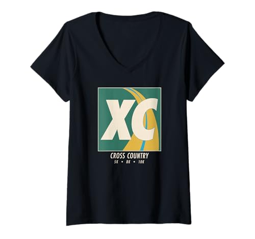 Damen Moderne, minimalistische XC-Grafik T-Shirt mit V-Ausschnitt Damen Moderne, minimalistische XC-Grafik T-Shirt mit V-Ausschnitt von Modern Cross Country Apparel MCMA