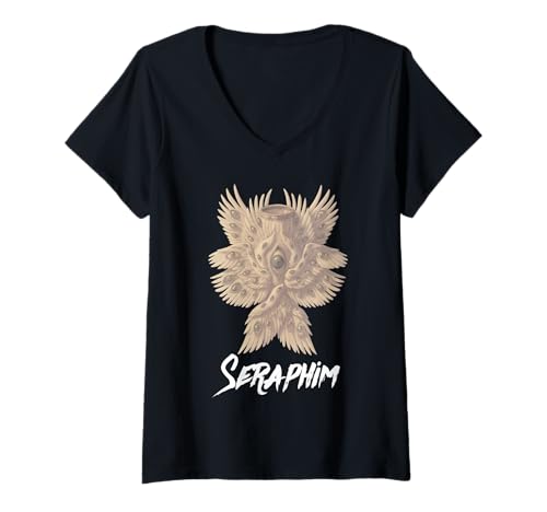 Damen Biblisch korrekte Engel Seraphim Erzengelbibel Katholisch T-Shirt mit V-Ausschnitt von Modern Day Catholic Designs