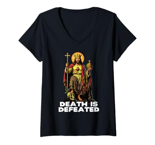 Damen Christus Vincit Katholischer Christus der König Heiliges Herz T-Shirt mit V-Ausschnitt Damen Christus Vincit Katholischer Christus der König Heiliges Herz T-Shirt mit V-Ausschnitt von Modern Day Catholic Designs