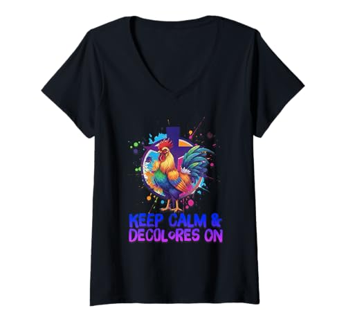 Damen DeColores Cursillo Rainbow Rooster Catholic T-Shirt mit V-Ausschnitt von Modern Day Catholic Designs