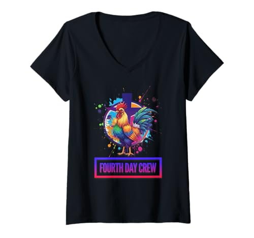 Damen DeColores Cursillo Rainbow Rooster Catholic T-Shirt mit V-Ausschnitt von Modern Day Catholic Designs