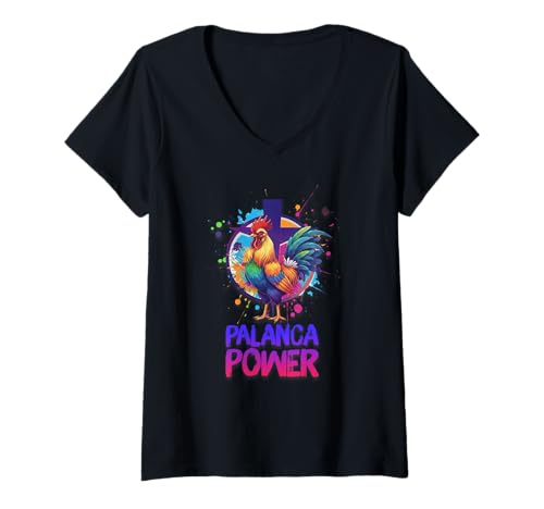 Damen DeColores Cursillo Rainbow Rooster Catholic T-Shirt mit V-Ausschnitt von Modern Day Catholic Designs